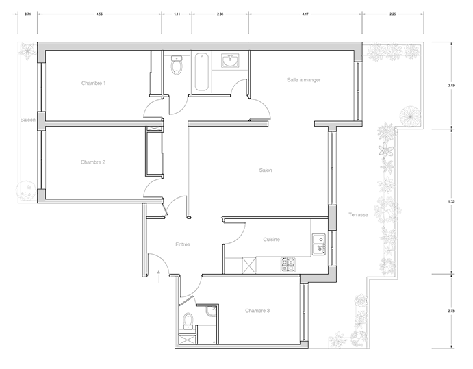 Plan existant appartement Paris 