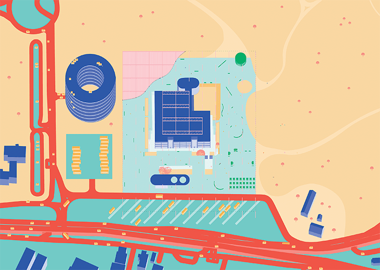 Axonométrie plate du projet pour la gare Anagnina