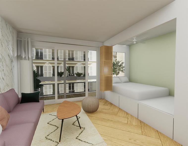 Vue chambre studio Saint Martin 3D