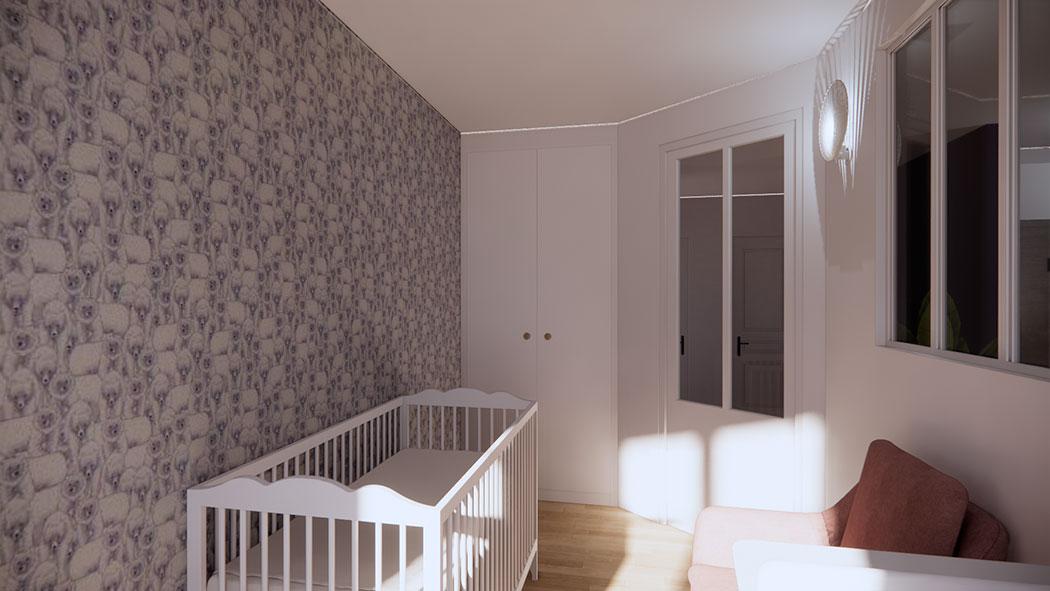 Vue 3D chambre bébé Sedaine
